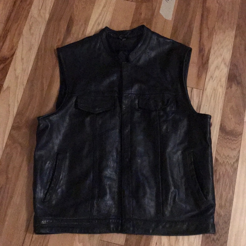 Leather Outlaw Biker Vest - Black